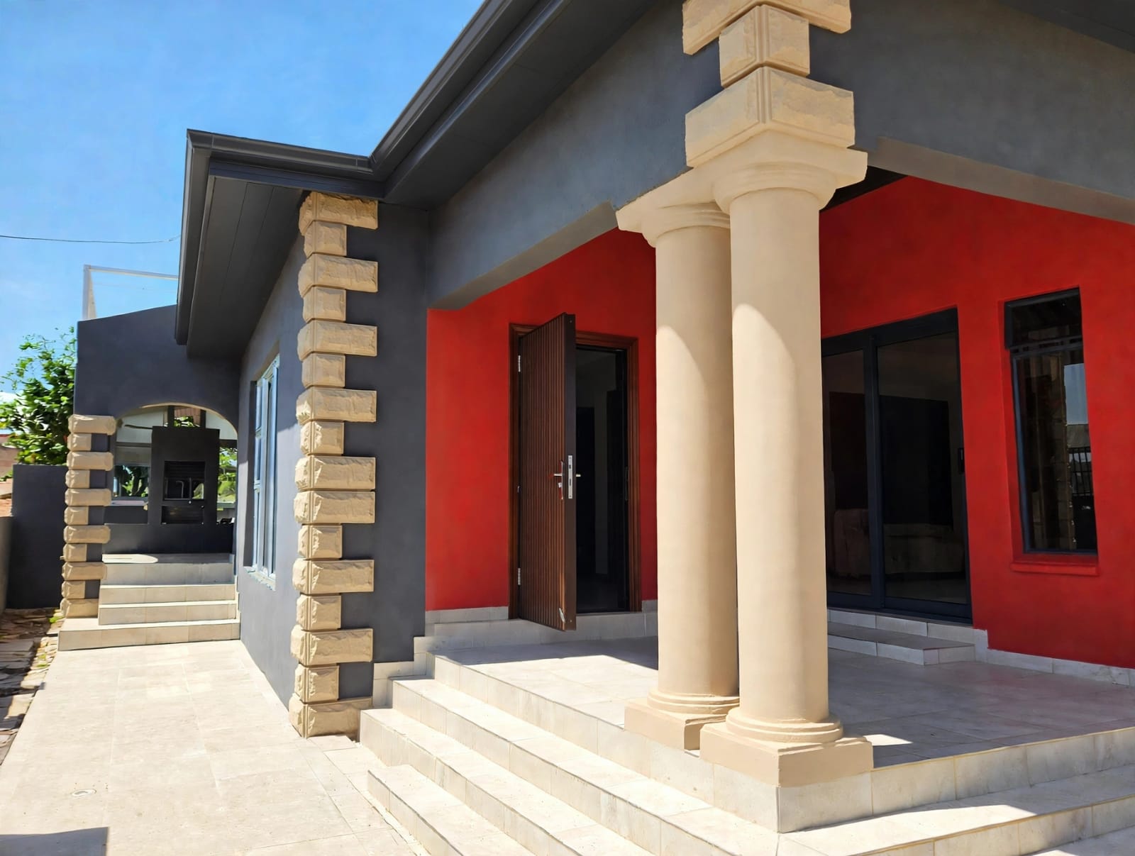 Grand Patio with Roman Pillars and Tiled Veranda